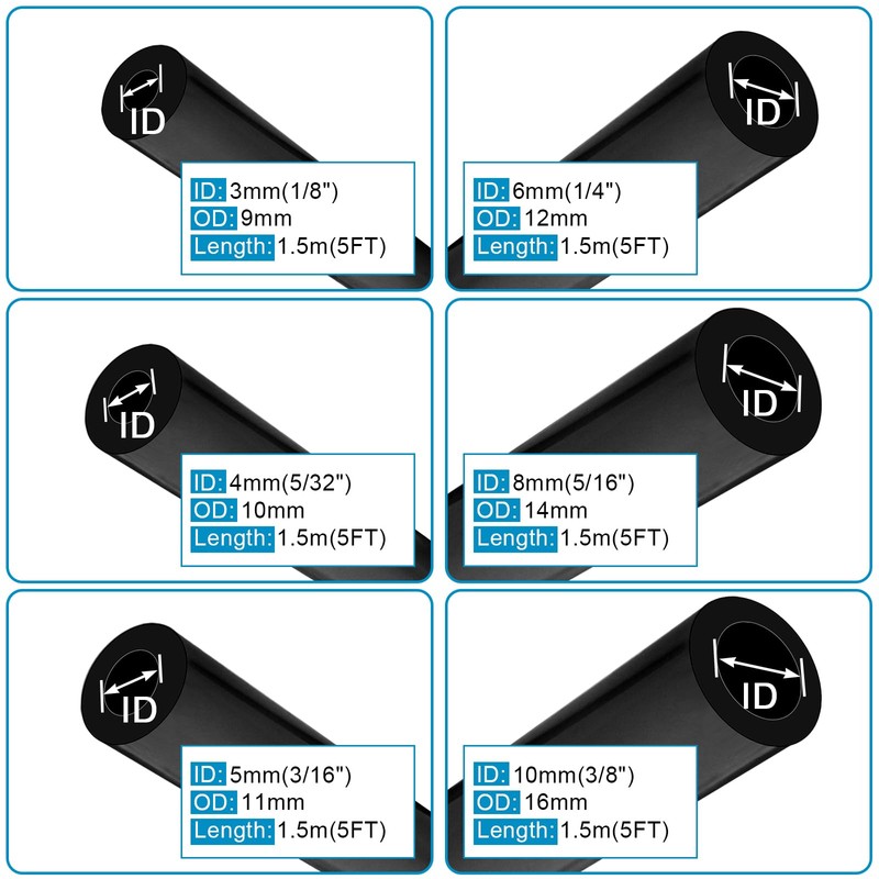 1/8" 5/32" 3/16" 1/4" 5/16" 3/8" High Performance Automotive Silicone