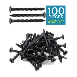 IMScrews 100pcs #7 x 2-1/4" Flat Head Phillips Drywall Screws Fine Thread Sharp Point Wood Screw, Carbon Steel 1022A, Black Phosphate
