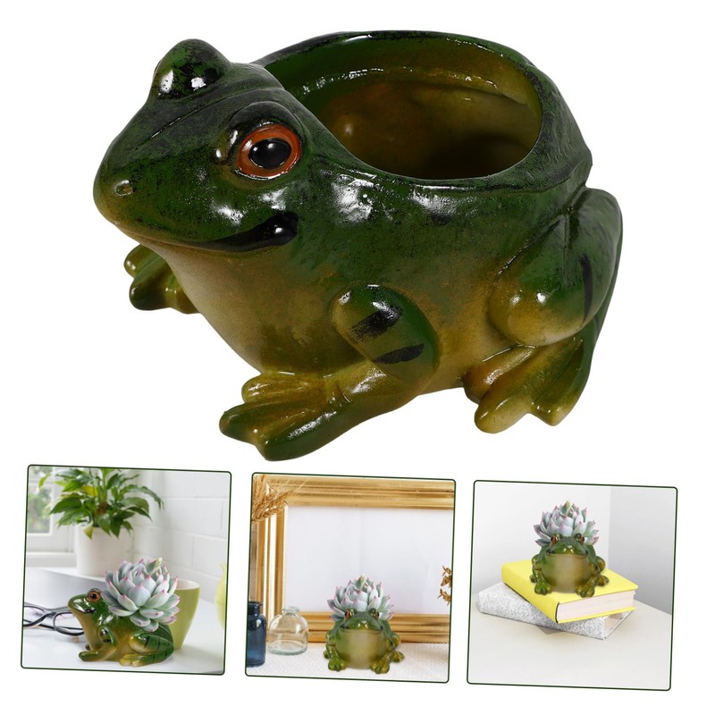 Gatuida Frog Shaped Ceramic Flowerpot Cute Desktop Planter for Succulents