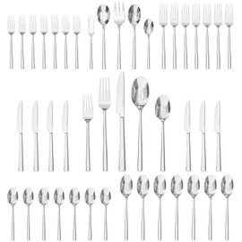 KINGSTONE Silverware Set with Serving Utensils, 45-Piece Forged Flatware Set Cutlery Set Premium Stainless Steel, Service for 8, for Kitchen, Home, Wedding, Party, Mirror Polished and Dishwasher Safe