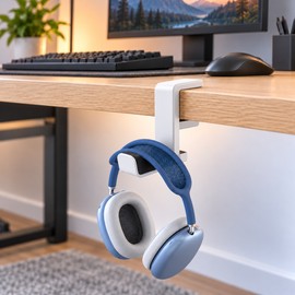 Rotating Headphone Holder for Desk – No-Punch Plastic Headset Hook for Organized Desktop Storage