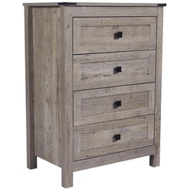 CATMIX Farmhouse 4 Drawers Dresser, Wood Double Dresser Chest of Drawers Wide Storage Organizer Cabinet for Bedroom, Living Room, Rustic Grey