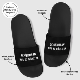 Prozente Momente Nur zu nüchtern - Lustige Badelatschen für Herren & Damen – Bequeme Schlappen & Hausschuhe für Strand, Pool und Dein Malle-Outfit | Schwarz Gr. 43