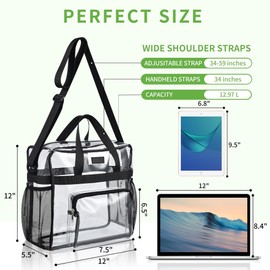 Bagenius Clear Bag Stadium Approved, 12x6x12 Clear bag for Stadium Events, Women's Top-Handle Bags for Sports Concert Festival Work, Black