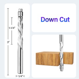 Down Cut Spiral Flush Trim Router Bit 1/4 Shank inch Solid Carbide Flush Trim Router Bits with Bottom Bearing 1-1/4 Cutting Length for Woodworking