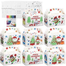 Ireer 28 Pcs 3D Christmas Gift Boxes DIY Color Your Own Xmas Cookie Boxes Paintable Holiday Treat Gable Boxes for Candy Cookie Kids Christmas Gifts Party Favors School Classroom Supplies