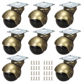 JGJC 1.5 inch Vintage Caster Wheels for Furniture, Antique Brass Ball Casters for Furniture Legs, Carpet,Table,Ottoman, Small Plate Swivel Castors Wheels 8 Pack, Protective Packaging Included