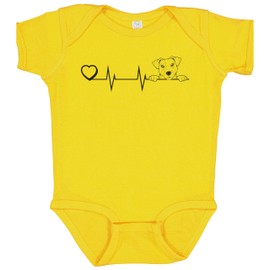 Heart Heartbeat Line Chart Jack Russell Terrier Dog Breed Baby Bodysuit (Yellow), 12 Months
