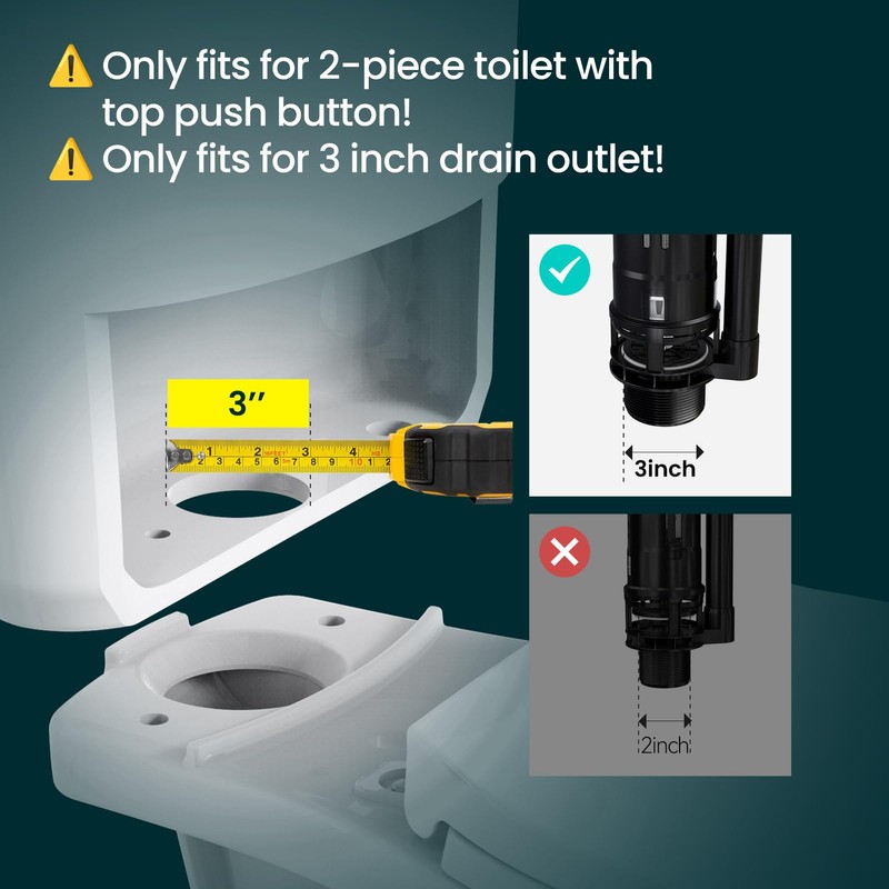 R&T 3-Inch Dual Flush Valve with Top Push Button Toilet