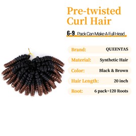 QUEENTAS 3 Packs 8mm 20 inch Short Crochet Hair for Black Women Jamaican Bounce Curly Crochet Hair Extensions Synthetic Tapered Afro Braids Passion Twist Jerry Ringlet Wand Curl(Black to Brown #1B/30)