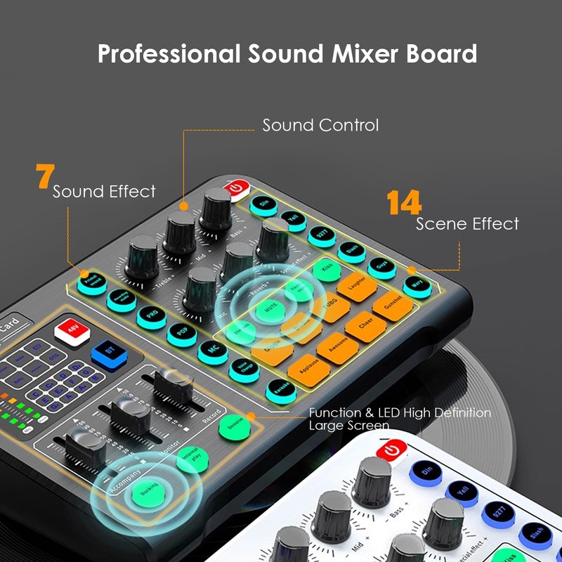 Live Sound Card, Bluetooth Professional Mini Audio Mixer Board with