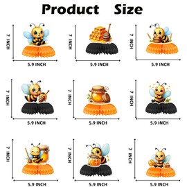 Qpout 9 PCS Bee Decorations Baby Shower Centerpieces for Tables, Bee Themed Honeycomb Centerpiece for Boys Girls Birthday Gender Reveal First Bee Day Spring Summer Party Table Decor