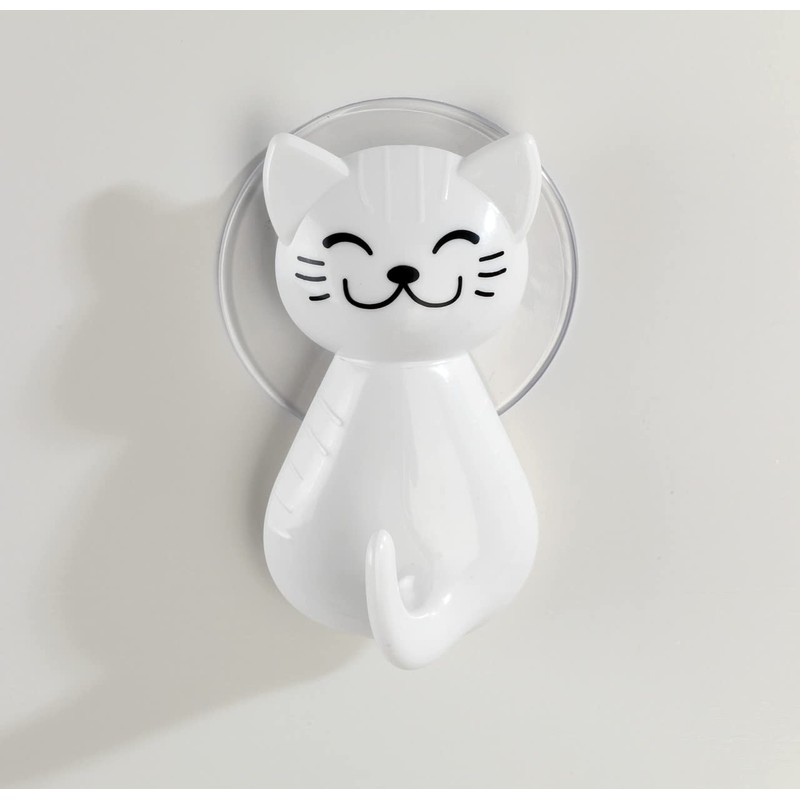 WENKO Suction Hook Cat White - Wall Hook, Coat Hook,
