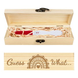 CHGCRAFT Pregnancy Test Keepsake Box Rainbow Wooden Pregnancy Announcement Gifts Box with Raffia Ribbon and Lock Announcement Gifts for Dad Husband, 8 x 2 x 1.2 Inches