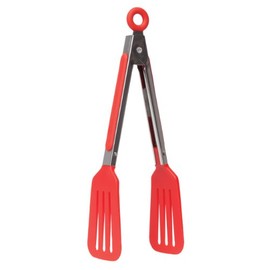 HIC Spring Action Slotted Flipper Kitchen Cooking Serving Food Fish Tongs, Heat-Resistant Nylon and Stainless Steel, 8-Inch Tongs