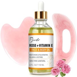 Pjordo Set De Aceite De Rosa Con Vitamina E Y Herramientas De Masaje Gua Sha, Aceite Gua Sha Para Rostro Y Cuerpo, Aceite Orgánico De Vitamina E Para Hidratar Y Humectar, Antienvejecimiento, Regalo De