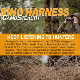 NEW VIEW CamoSltealth Binocular Harness Chest Pack, Silent Bino Case with Detachable Range Finder Pocket and Rain Cover, Fit 10x42 Binoculars