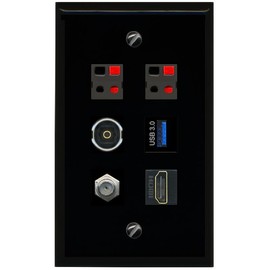 RiteAV Coax HDMI 2 Speaker TOSLINK USB 3 Flat/Solid Wall Plate [Black]