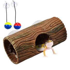 MUYG Leopard Gecko Hide Cave,Reptile Resin Log Hollow Tree Trunk Hideout Toy Bell Balls Gecko Sleeping Climbing Hideaway Tank Accessories Decor for Lizard Snakes Forgs Hermit Crabs