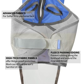 Gufastore Horse Fly Mask Cold-Proof with Long Nose and Ears,Blue,Large Size