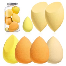 Yellow Makeup Sponges 7 Pcs Set, Latex-Free Beauty Sponge for Blending, Makeup Sponges for Foundation Liquid Cream and Powder. Blender for Enhanced Make Up Application, Vegan and Cruelty Free