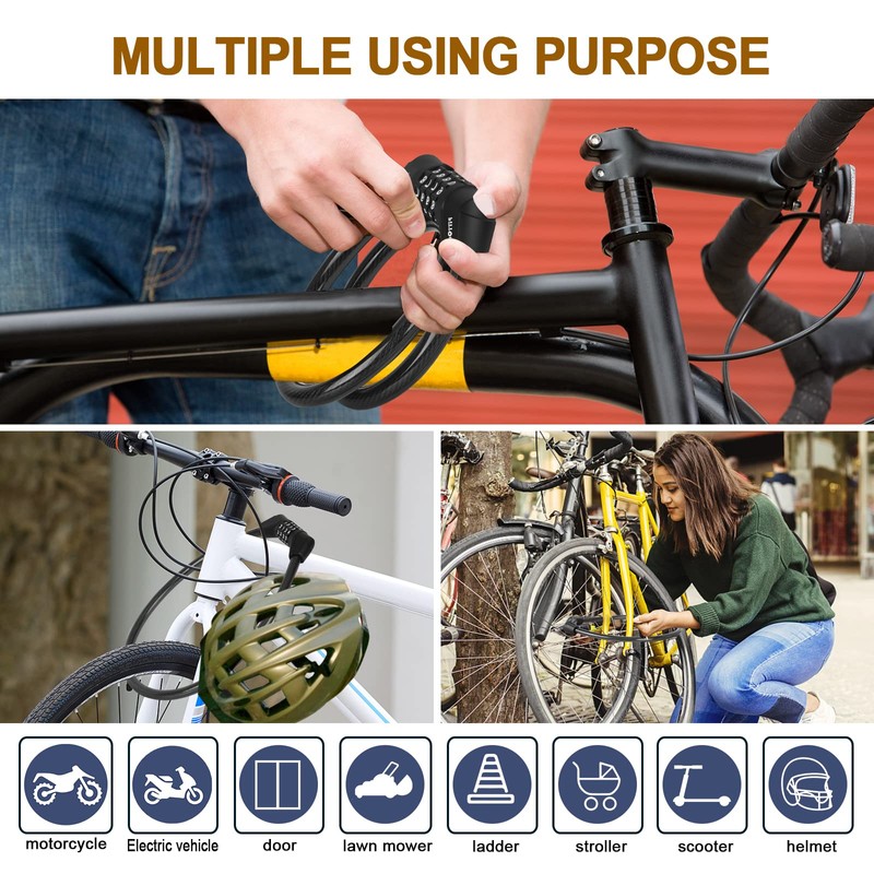 2 X FITTOO Cable Lock 65CM, Bike Bicycle Lock, Combination