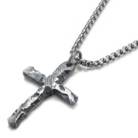 MUSECLOUD 925 Sterling Silver Cross Necklace for Men Non Tarnish 316L Stainless Steel Chain Necklace Lightweight Oxidized Strength Cross Pendant Box Chain Christian Presents for Boyfriend 20 In