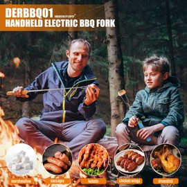 derYEP Electric Roasting Stick, Automatic Rotate BBQ Fork For Fire Pit,Chicken Wings Hotdogs Kebabs S'mores Roaster, Outdoor Camping Kit, Rotisserie Skewer, 34" 1 PACK (Green)