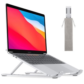 Portable Laptop Stand for Desk - OMOTON LA02 Adjustable Foldable Aluminum Laptop Holder Riser, Compatible with MacBook Air, MacBook Pro, HP, Dell, Lenovo and More (Up to 15.6''), Silver