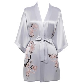 BABEYOND Kimono Robe Cover up Short Satin Floral Silky Kimono Blouse Loose Bachelorette Party Robe