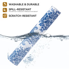 RAY STAR Shelf Liner, Non Adhesive Vintage Navy Blue Floral Kitchen Cabinet Liner for Pantry Drawer Vanity, Strong Grip Non Slip, Shelf Liners for Kitchen Cabinets Cupboard 18 Inch x 8 FT (3 Rolls)