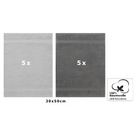 Betz 10 Stück Gästehandtücher Gästehandtuch PREMIUM 100% Baumwolle Größe 30x50 cm Handtuch Gästetücher Set Farbe silbergrau und anthrazit