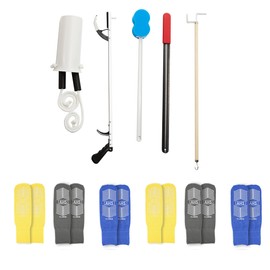 AHS 6-Piece Hip Knee Replacement Kit | Stocking Aid, Reacher, Sponge Rod, Shoehorn, Hook | 6-Pack of Assorted Color Hospital Socks (XL Large) | 1 Kit