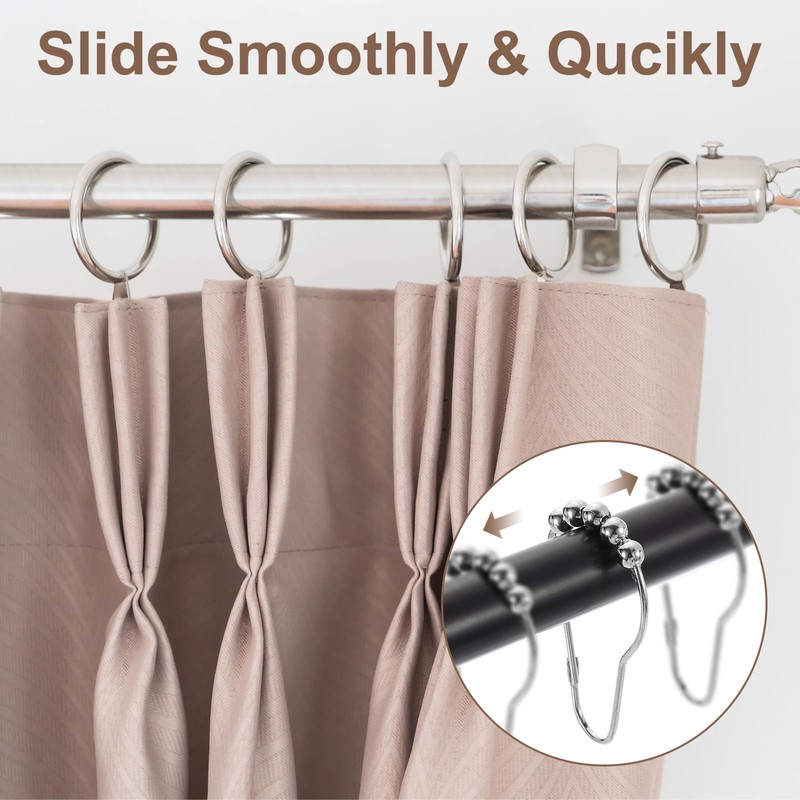 sourcing map 12Pcs Shower Curtain Hooks, Metal Roller Balls Glide