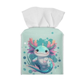Zanxiantu Axolotl Tissue Box Cover Square Pu Leather Tissue Case Facial Paper Organizer Dispenser Cute Modern Home Decorative for Bedroom Bathroom Kitchen Living Room, 5.1''x5.1''