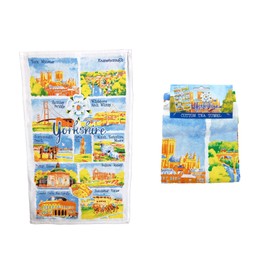 Beyond Happy High Definition 100% Cotton Yorkshire Landmarks Tea Towel – Heavy Duty Souvenir Gift for English Kitchen - Yorkshire Kitchen Towel