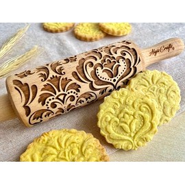 Nudelholz DAMASK für Kinder. Gravierte Teigroller für hausgemachtes Gebäck. Teigrolle für DIY Küche, Teig & Plätzchen. Gravierte Nudelholz mit Muster von Algis Crafts