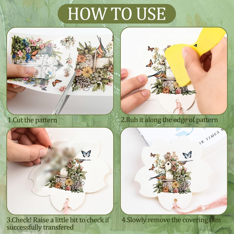 WANDIC 5 PCS Flower Theme Rub On Transfer Sticker,Window&Scenery Sticker