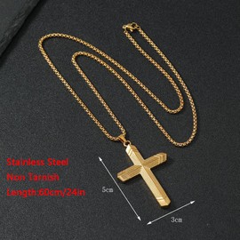 ALRNBY Mens Cross Necklace Gold Cross Pendant Necklace Stainless Steel Chain Non Tarnish Necklace Simple Trendy Jewelry Gifts