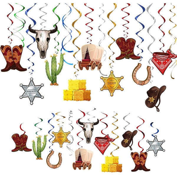 TMCCE Wild West Cowboy Western Hanging Swirls Foil Western Party Decoration Western Cowboy Theme Party Photography Backdrop Supplies 44Ct