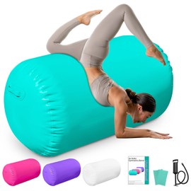 Air Roller Gymnastics Barrel Back Handspring Trainer Air Barrel Gymnastics Air Tumbling Mat for Tumbling Cheerleading Training Yoga Gym with Manual Air Pump Backhandspring Blue