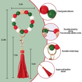 YoungSelly Cute Festival Fashion Silicone Beaded Wrislet Keychain Bracelet for Women Girls, Stretchy Soft Bangle Wrist Key Ring Lanyard for Car Keys Wallet with Tassel