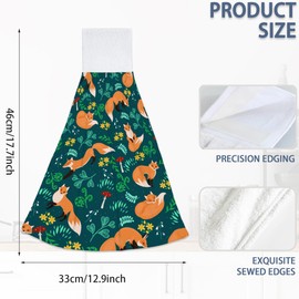 Elightvap Cute Foxes Hand Towel 2 PCS Soft Mushrooms Hanging Towel High Absorbent Watercolor Dish Towel Fast Drying Hanging Tie Towels for Kitchen Bathroom Toilet Home 12x17in