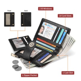 SENDEFN Small Purse for Women Leather Bifold Multi Mini Card Holder Organizer Ladies Purse Zipper Coin with Removable ID Window