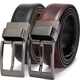 beltox fine Men's Dress Belt Leather Reversible 1.25" Wide Rotated Buckle Gift Box（Black Buckle with Cognac/Black Belt,48-50）