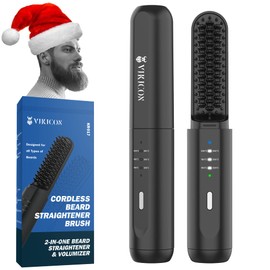 VIKICON Beard Straightener for Men: Cordless Heated Beard Brush for Men, Electric Hot Comb, Anti-Scald Mini Straightening Brush for Beard Grooming, Portable for Travel and Home Use, Gifts for Him Dad