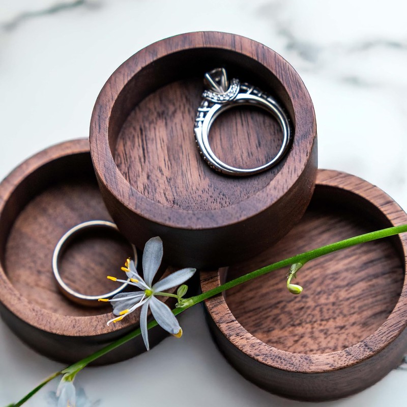 Walnut Wood Ring Tray, Mini Round Hardwood Holder, Micro Jewelry