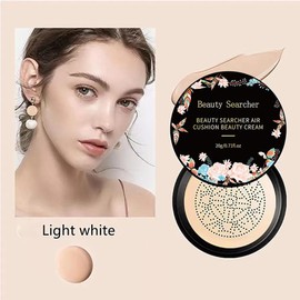 CC Cream Foundation with Mushroom Head Air Cushion BB Cream Moisturizing Concealer Full Coverage for Flawless Makeup Base Long Lasting with Mushroom Makeup Sponge Even Skin Tone （Light White）