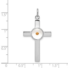 925 Sterling Silver Flat back Polished and Epoxy Religious Faith Cross With MuStard Seed Pendant Necklace Measures 36x21mm Wide - Pendant for Women