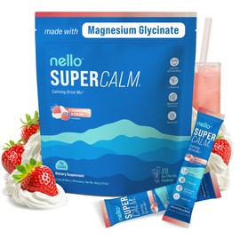 Supercalm Drink Mix - Ashwagandha KSM 66, Magnesium Glycinate & L-Theanine Supplement, Vitamin D3 - Ashwagandha Root Extract - Focus and Relaxation Support (20 Travel Packets) - Strawberries & Cream